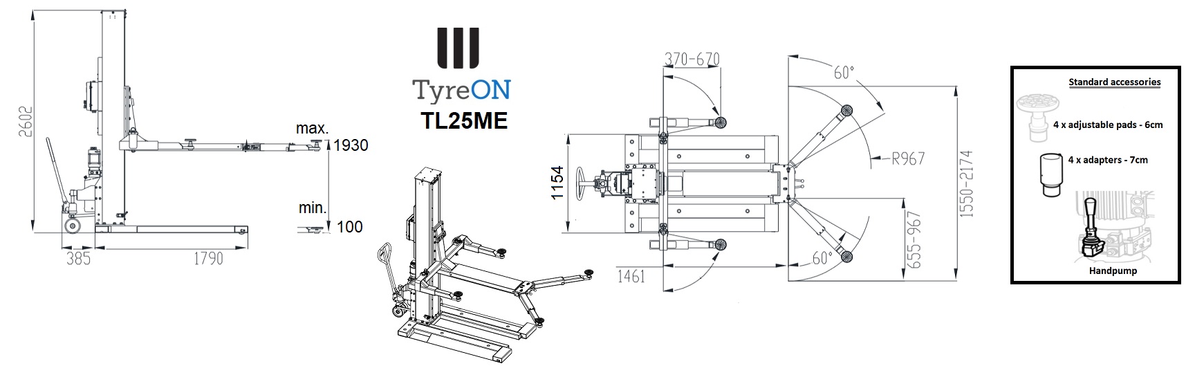 TyreON TL25ME mobiele 1-koloms autobrug – 230 V - grafiet grijs - Image 15