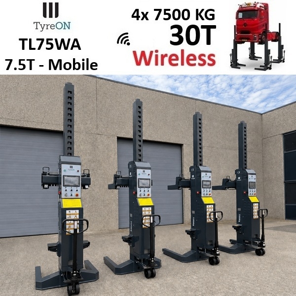 TyreON TL75WA-4 30T hefkolommen voor vrachtwagens - draadloos systeem met accu - 4 x 7,5 T - Accu 24V DC / 3 kW per kolom
