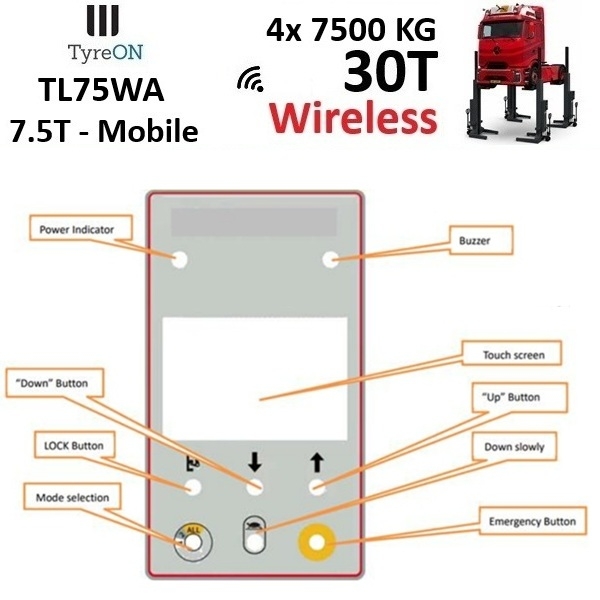 TyreON TL75WA-4 30T hefkolommen voor vrachtwagens - draadloos systeem met accu - 4 x 7,5 T - Accu 24V DC / 3 kW per kolom - Image 17
